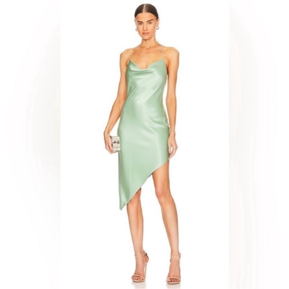 Alice + Olivia Dress Harmony Slip Cowl Neck Assymetrical in Sage Green